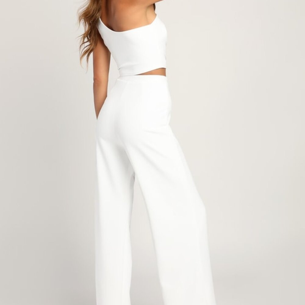 Lulus Amor And Beyond Ivory One-shoulder Two-piece Jumpsuit White - Size M